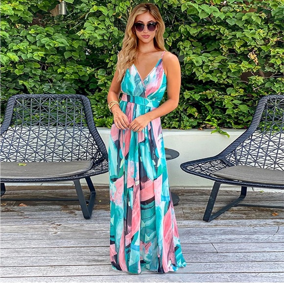 Dresses & Skirts - Elegant Multicolor Maxi Dress floral tie dye summer long dress